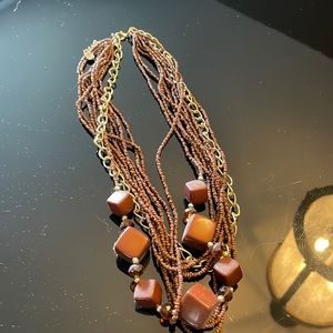Layered bead necklace - brown/gold